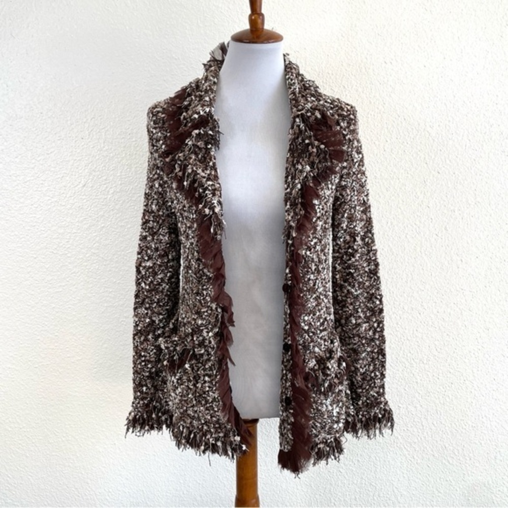 Vintage Ball of Cotton Boho Knit Open Front Cardigan M Brown Hippie Gypsy Y2K